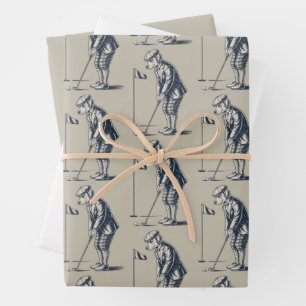 Boston Terrier Golf Vintage Dog Golfing Boston Mom Wrapping Paper Sheet
