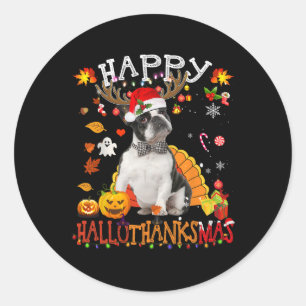 Boston Terrier Halloween Christmas Dog Happy Hallo Classic Round Sticker
