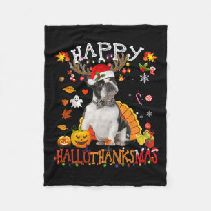 Boston Terrier Halloween Christmas Dog Happy Hallo Fleece Blanket