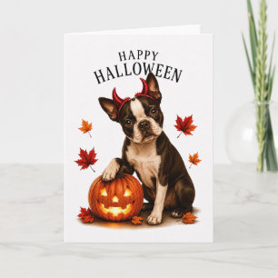 Boston Terrier Halloween Devil Dog Card