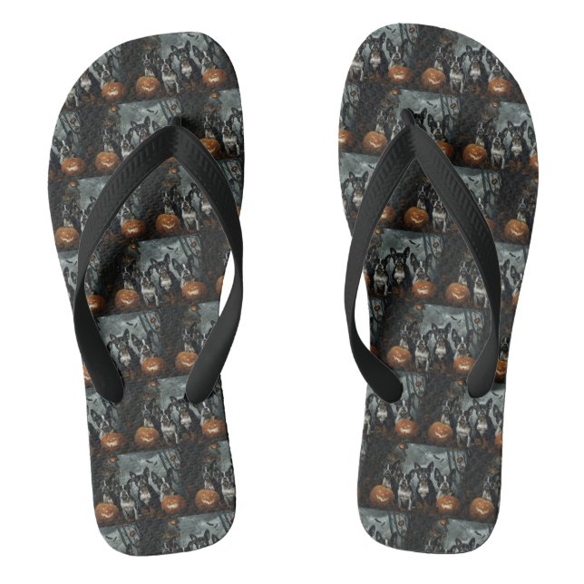 Boston Terrier Halloween Night Doggy Delight Jandals (Footbed)