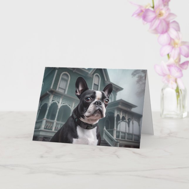 Boston Terrier Halloween Scary Card (Orchid)