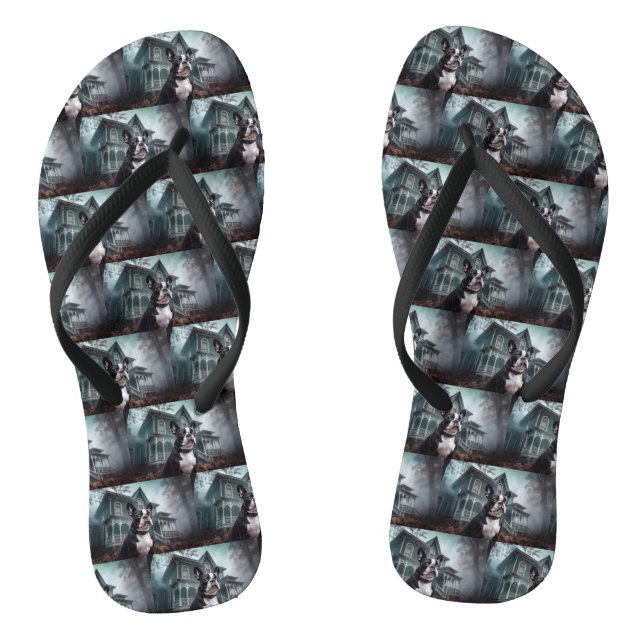 Boston Terrier Halloween Scary Jandals (Footbed)