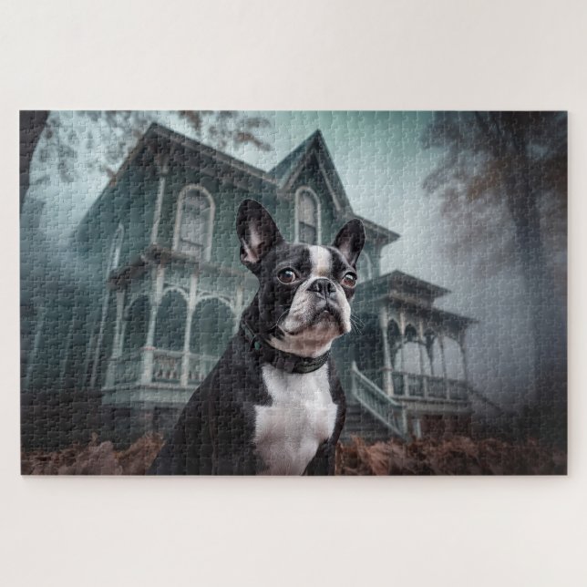 Boston Terrier Halloween Scary Jigsaw Puzzle (Horizontal)
