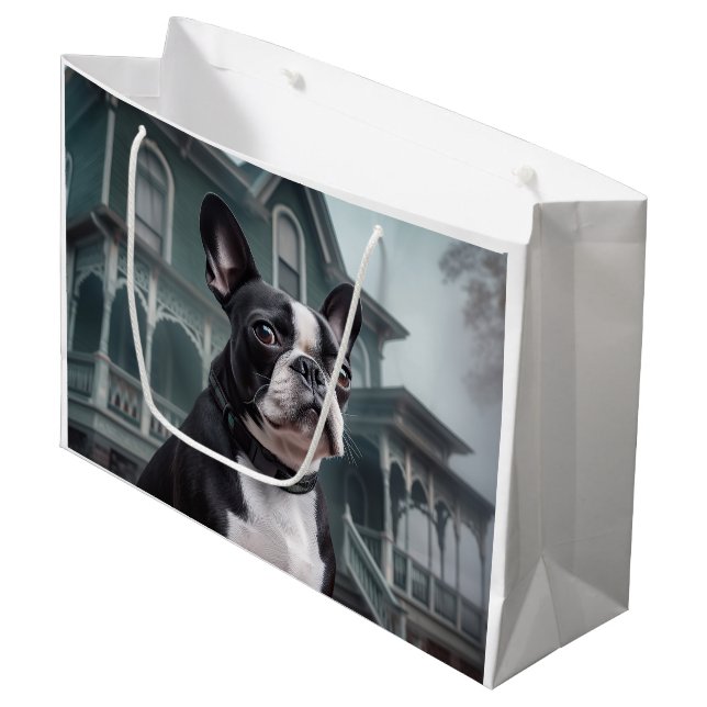 Boston Terrier Halloween Scary Large Gift Bag (Front Angled)