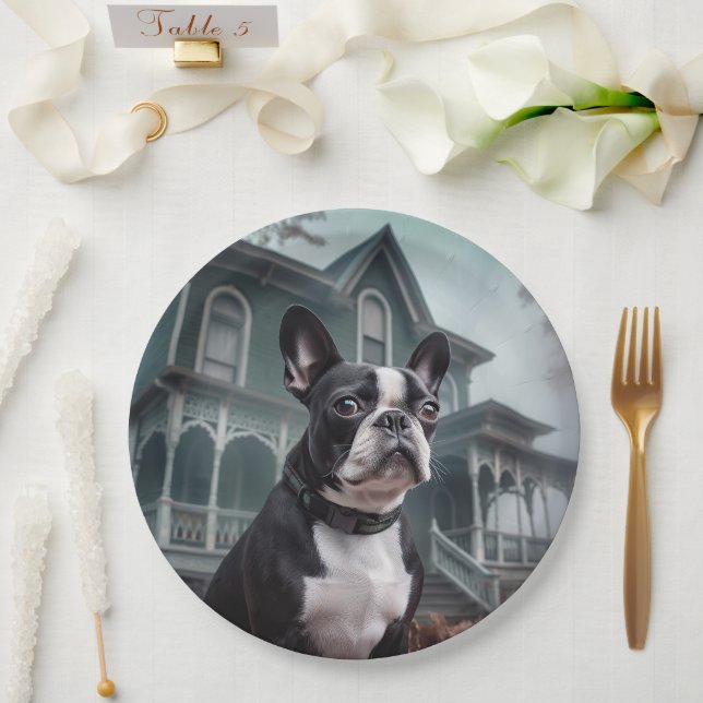 Boston Terrier Halloween Scary Paper Plate (Wedding)