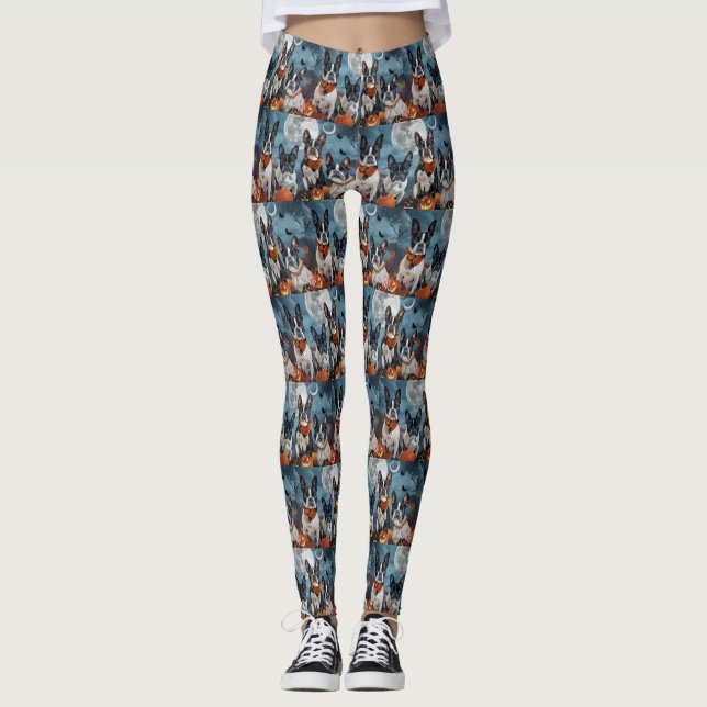 boston terrier Halloween Spooky Leggings (Front)