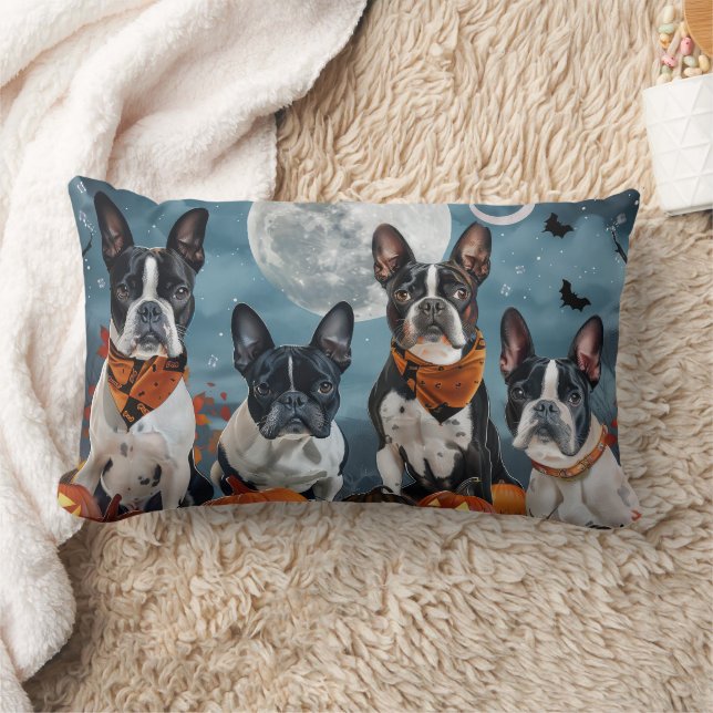 boston terrier Halloween Spooky Lumbar Cushion (Blanket)