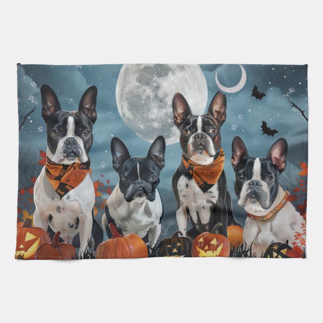 boston terrier Halloween Spooky Tea Towel (Horizontal)