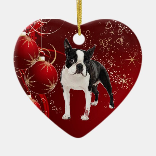 Boston Terrier Hanging Christmas Ornament (Front)