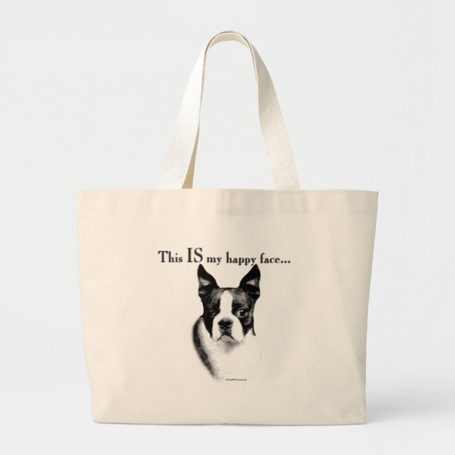 Boston Terrier Happy Face Large Tote Bag (Front)
