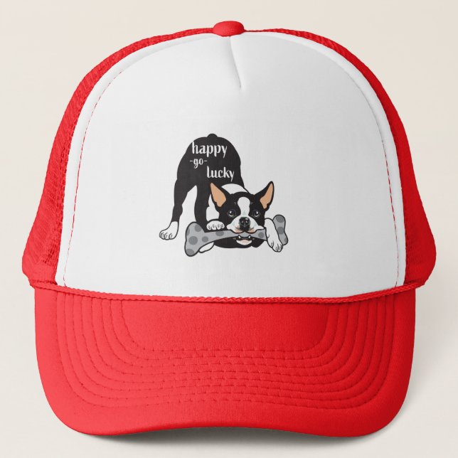 Boston Terrier. Happy go lucky Trucker Hat (Front)