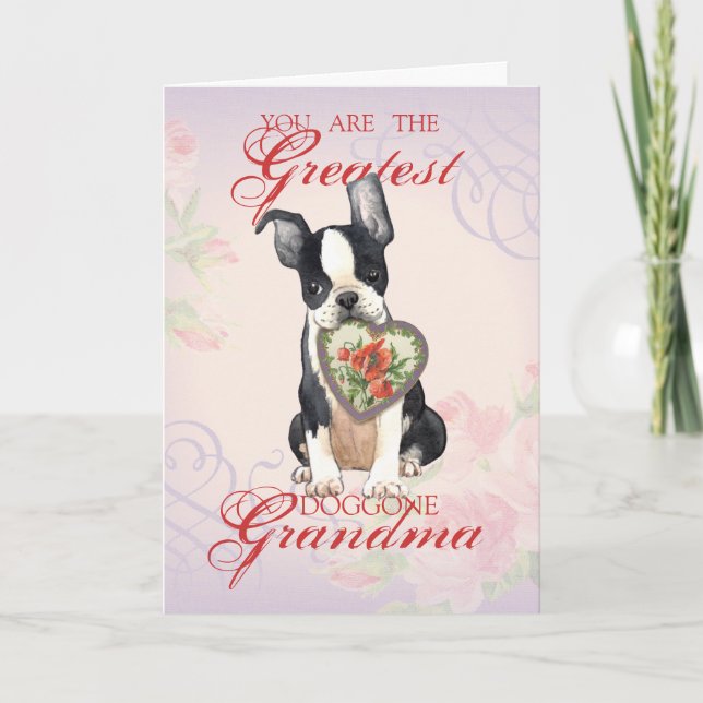 Boston Terrier Heart Grandma Card (Front)