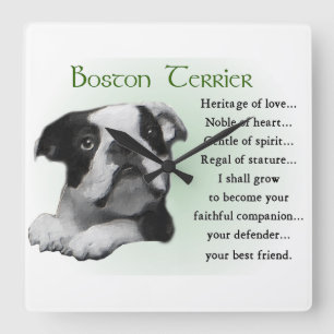 Boston Terrier Heritage of Love Square Wall Clock