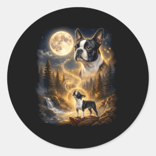 Boston Terrier Howling At The Moon Retro Classic Round Sticker