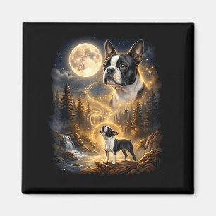 Boston terrier howling at the moon retro magnet