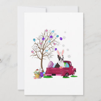 Boston terrier Hunt Eggs Tree vintage truck Easter Save The Date