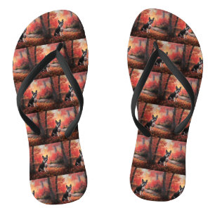 Boston Terrier in Autumn Leaves Fall Inspire Jandals