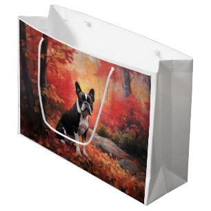 Boston Terrier in Autumn Leaves Fall Inspire Large Gift Bag