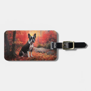 Boston Terrier in Autumn Leaves Fall Inspire Luggage Tag