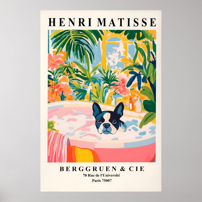 Boston Terrier in Bathtub Art Print Matisse Style (Front)