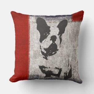 Boston Terrier in Black and White With Red Border Cushion