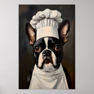 Boston Terrier In Chefs Hat Poster, Pet Art Poster