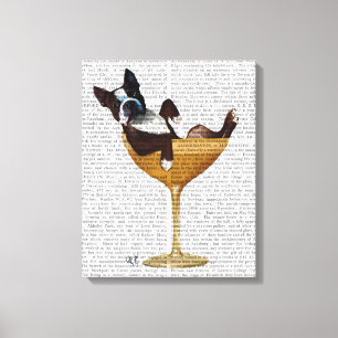 Boston Terrier in Cocktail Glass Canvas Print