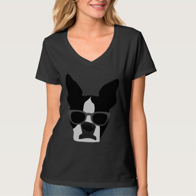 Boston Terrier In Cool Sunglasses T-Shirt (Front)