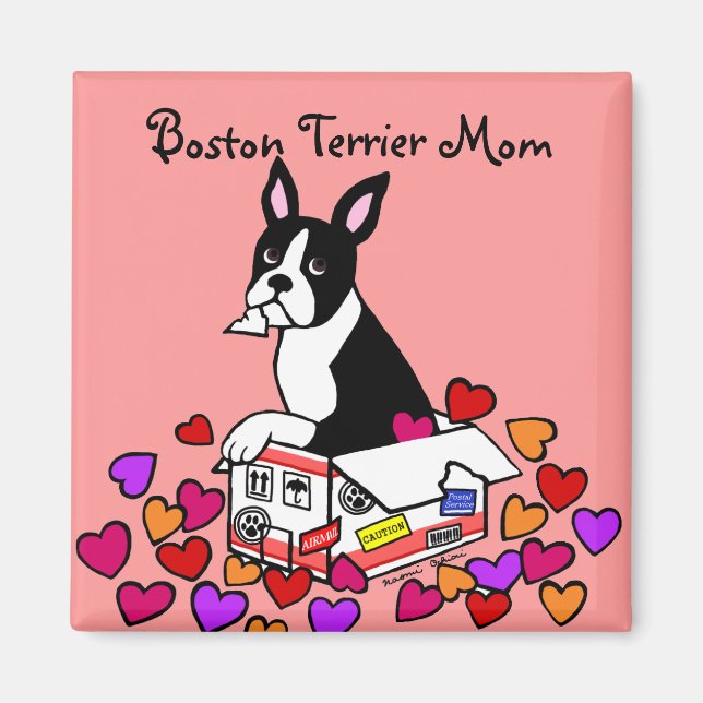 Boston Terrier in the Box Cartoon Magnet (Front)