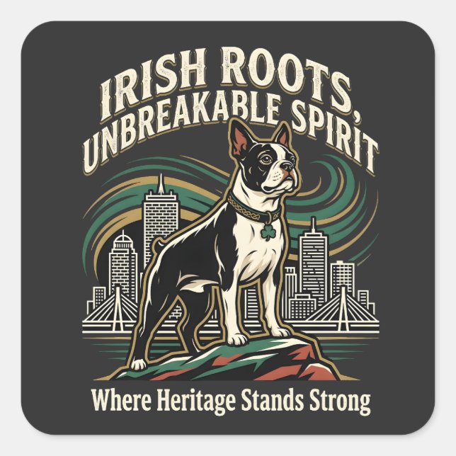 Boston Terrier Irish Heritage Pride Square Sticker (Front)