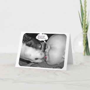 boston terrier kissing a baby card