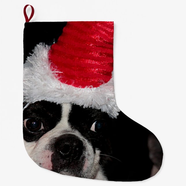 Boston terrier large christmas stocking (Front)