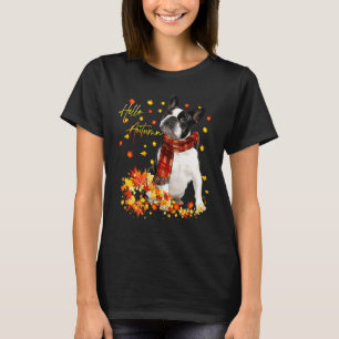 Boston Terrier Leaf Fall Hello Autumn For Dog T-Shirt