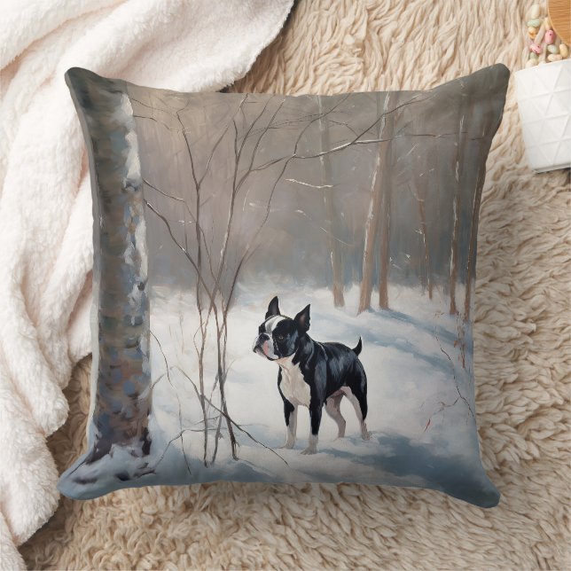 Boston Terrier Let It Snow Christmas Cushion (Blanket)