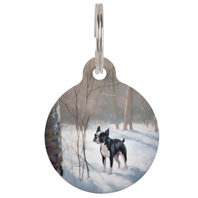Boston Terrier Let It Snow Christmas Pet Tag (Front)