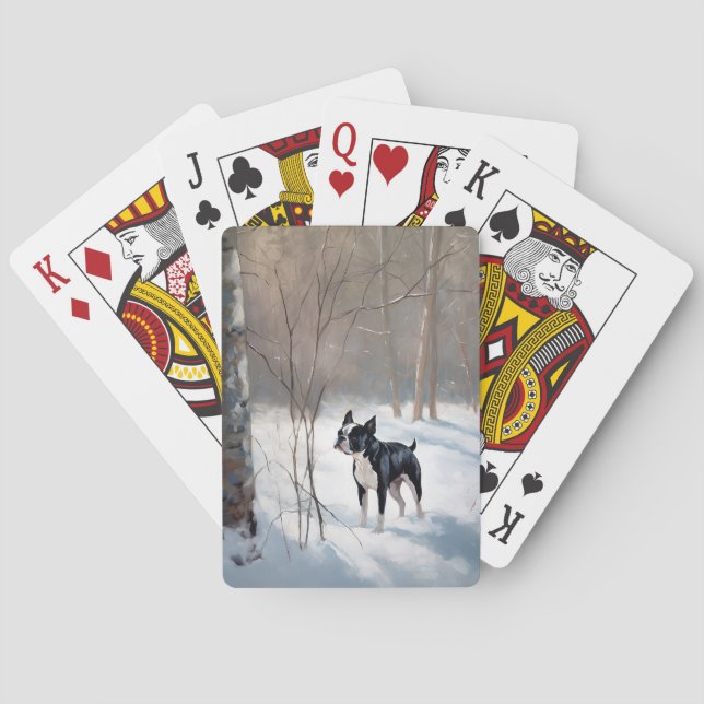 Boston Terrier Let It Snow Christmas Playing Cards (Back)