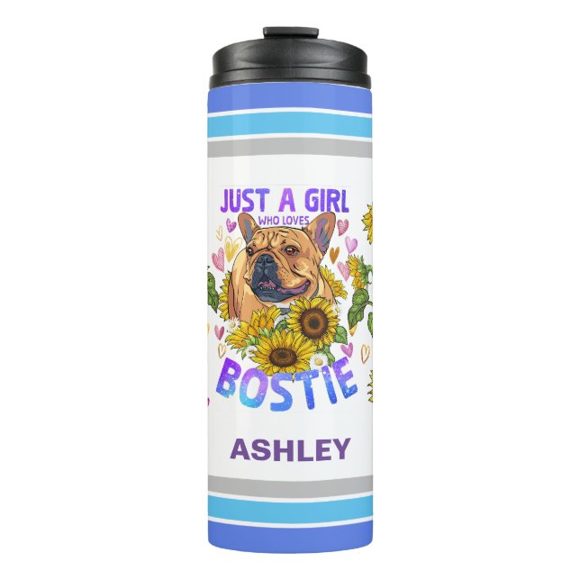 Boston terrier Lover Sunflower Trainer Floral Thermal Tumbler (Front)