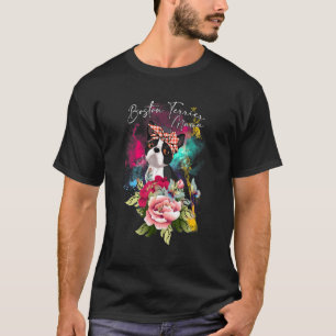 Boston Terrier Mama Florals Cute Dog Mum Mother's T-Shirt