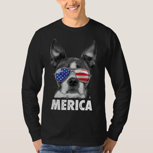 Boston Terrier Merica 4th Of July  For Men Women B T-Shirt (Front)