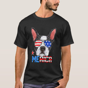Boston Terrier Merica 4th of July Men Boys Dog Pu T-Shirt