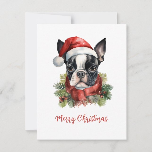 Boston Terrier Merry Christmas Card (Front)