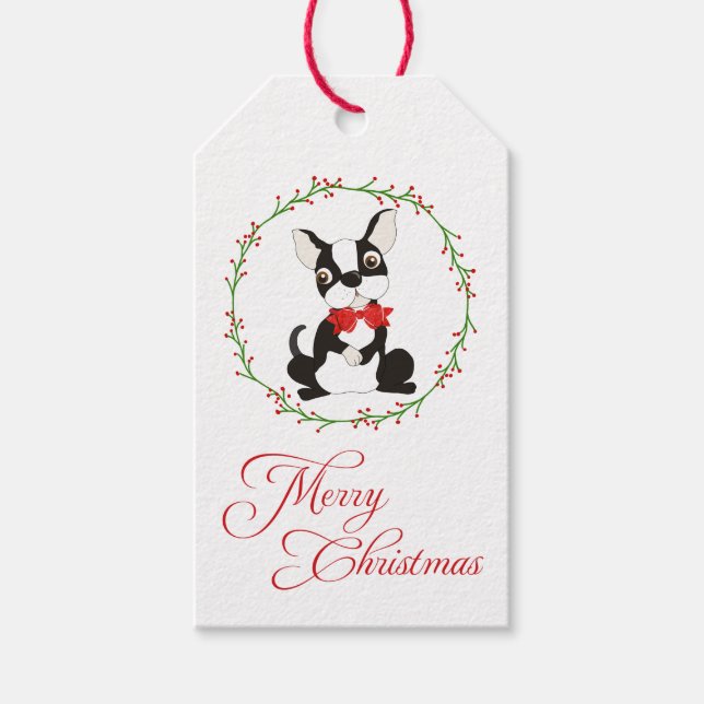 Boston Terrier Merry Christmas Gift Tags (Front)