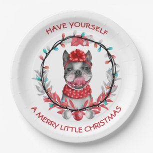 Boston Terrier Merry Christmas Paper Plate