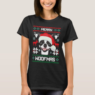Boston Terrier Merry Woofmas Christmas Dog T-Shirt