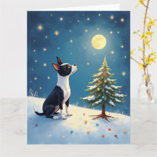 Boston Terrier Midnight Star-Gazing Christmas Card