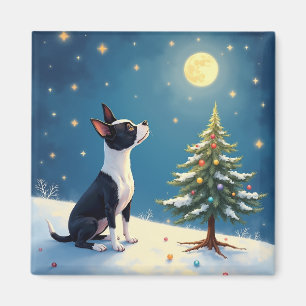 Boston Terrier Midnight Star-Gazing Christmas Magnet