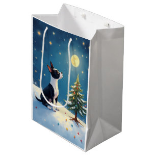 Boston Terrier Midnight Star-Gazing Christmas Medium Gift Bag