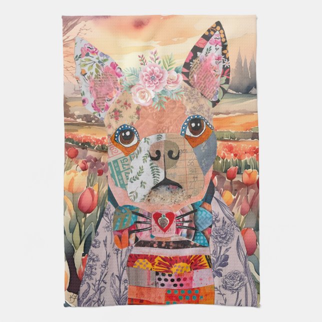 Boston Terrier Mixed Media Dog Kitchen Towel (Vertical)