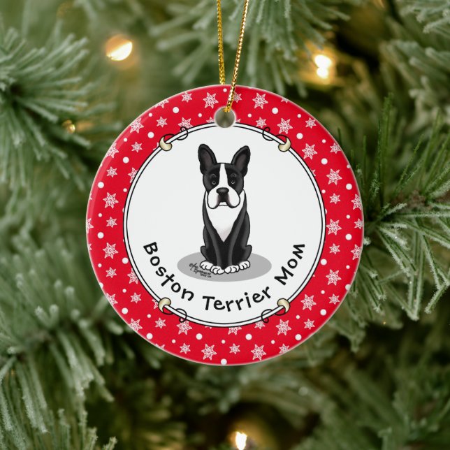 Boston Terrier Mum (black) - Cute dog Ceramic Tree Decoration (Tree)